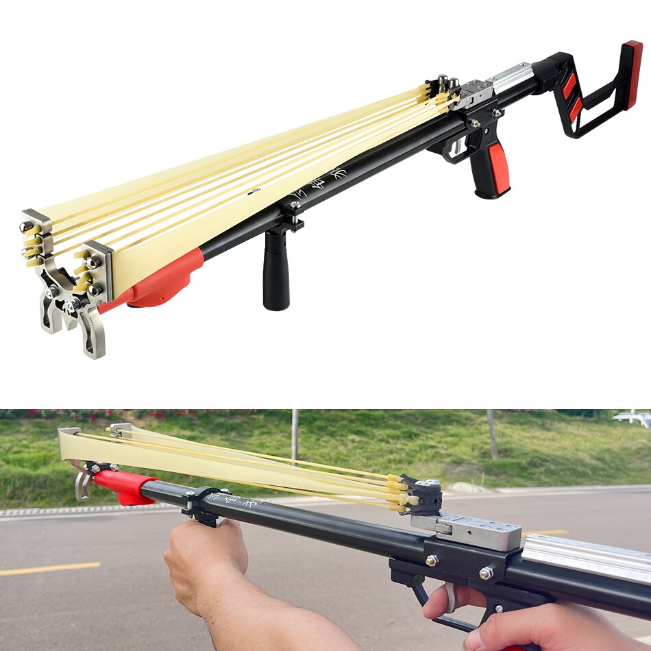 TTF Telescopic Straight Rod Slingshot Outdoor Hunting Power Shooting Long Rod Slingshot Steel Ball Accurate Aiming Catapult