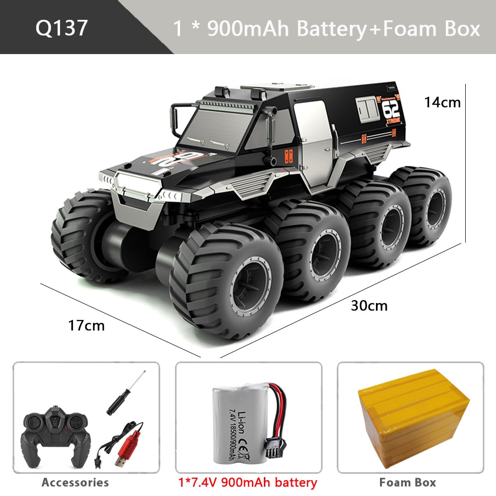 Q137 8WD RC Car 2.4G Amphibious 8 Wheel Remote Control Truck Climbing Off Road Waterproof Armored Vehicles Children's Toys