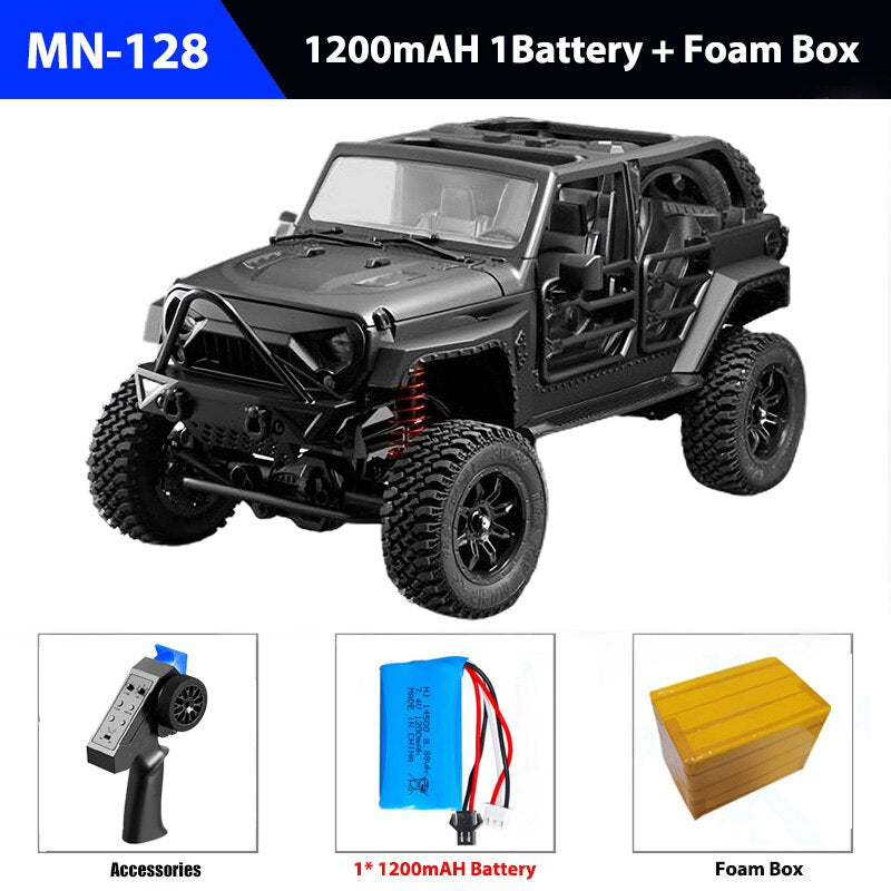 RC Crawler 4x4 Car MN128  2.4G Climbing Buggy Professional with LED Light Full Scale Remote Control Cars Toys for Boys Gift
