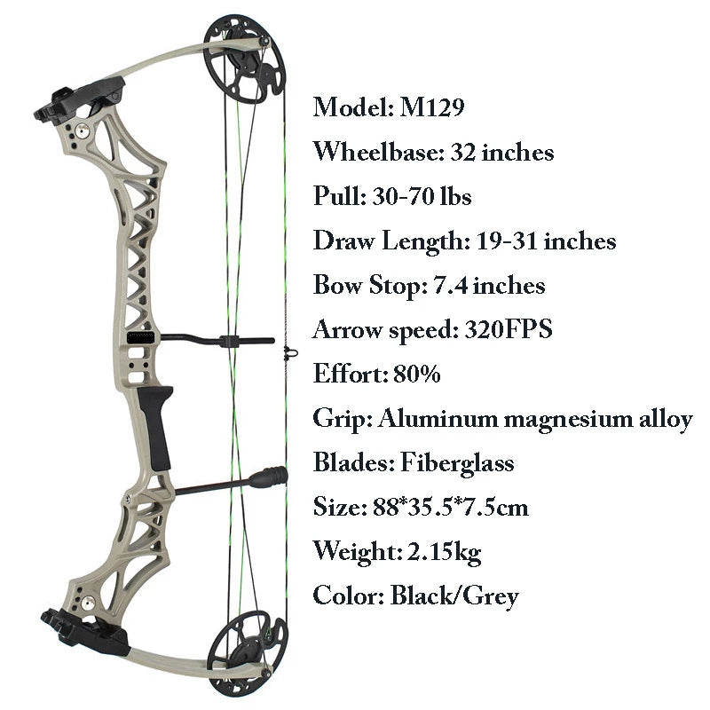 M129 Composite Bow Set 30-70lbs Adjustable Composite Pulley Bow Lightweight Magnesium Alloy Shooting Hunting Training Bow