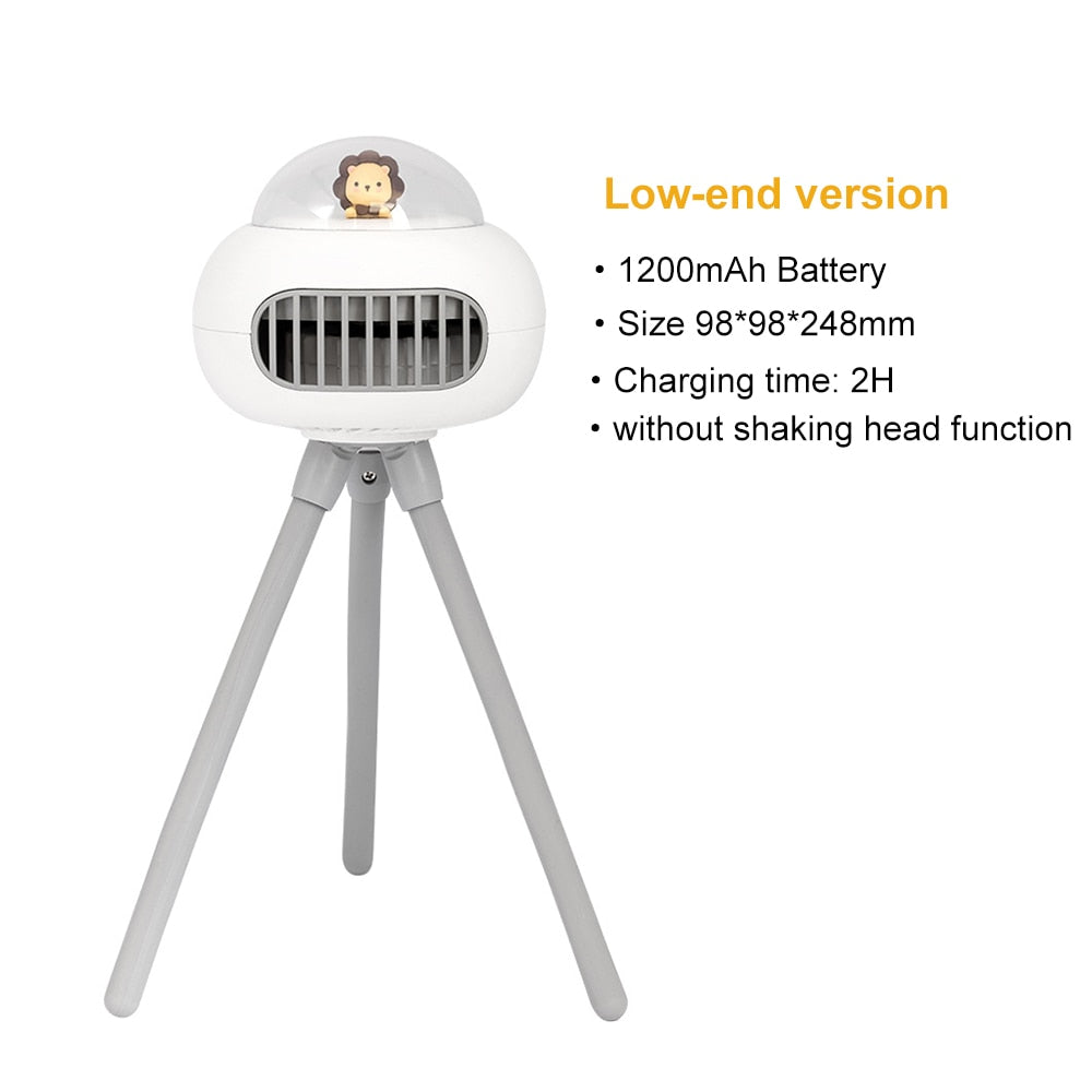 Cartoon UFO Portable Bladeless Safety Baby Stroller Fan USB Rechargeable Silent Outdoor Mini Handheld Small Folding Fan for Home