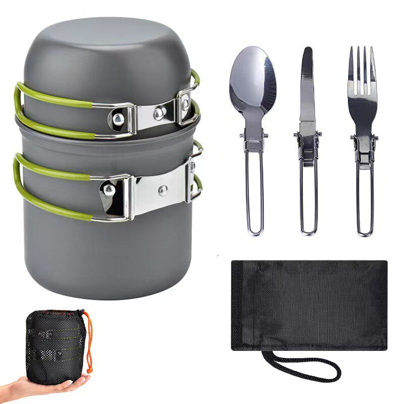 10PCS Camping Cookware Mess Kit with Mini Stove, Bracket Knife Fork Spoon, Stainless Steel Cup for Outdoor Camping Hiking Picnic