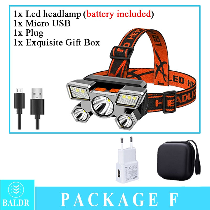 5 LED Built in 18650 Battery Headlamp USB Rechargeable Portable Flashlight Lantern Headlamp Outdoor Camping Headlight