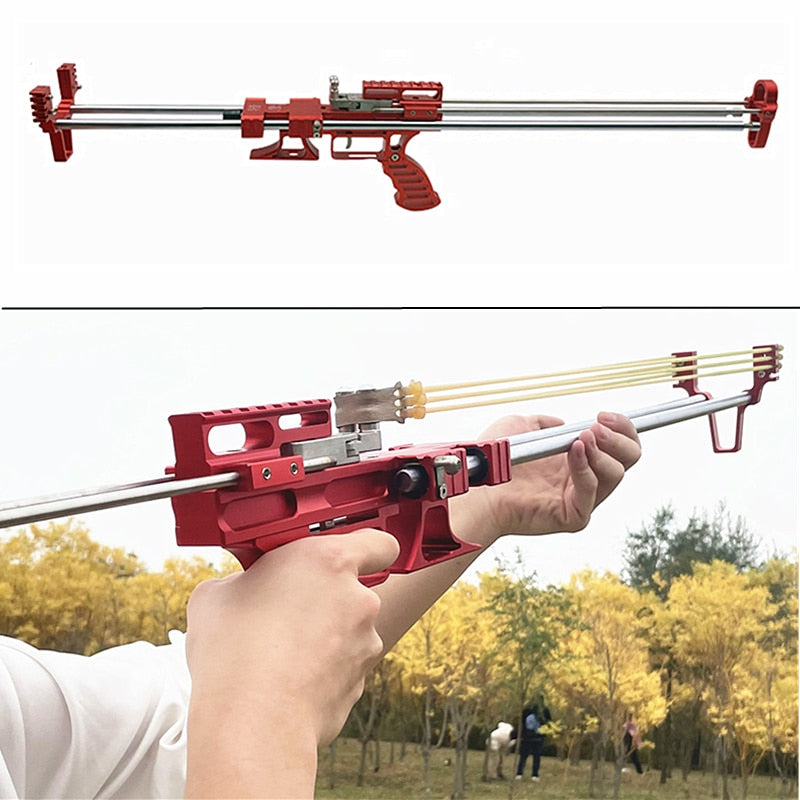 High Speed Shooting Red Long Rod Telescopic Slingshot 8-hole Bow Head Powerful Hunting Slingshot Outdoor Jungle Game Laser