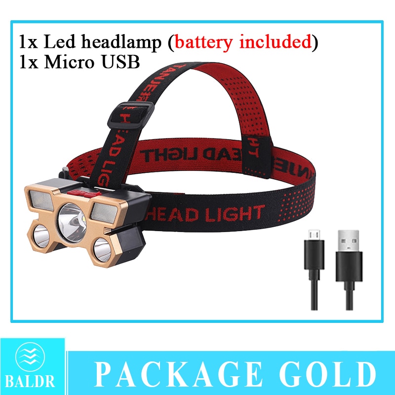 5 LED Built in 18650 Battery Headlamp USB Rechargeable Portable Flashlight Lantern Headlamp Outdoor Camping Headlight