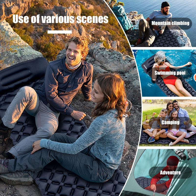 Outdoor Camping Sleeping Pad Folding Sleep Mat Beach  Inflat Mattress with Pillows Ultralight Air Mat Travel Hiking New