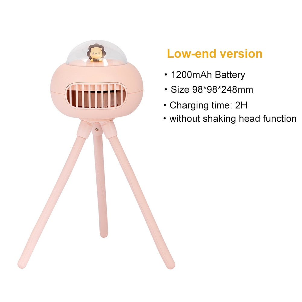 Cartoon UFO Portable Bladeless Safety Baby Stroller Fan USB Rechargeable Silent Outdoor Mini Handheld Small Folding Fan for Home